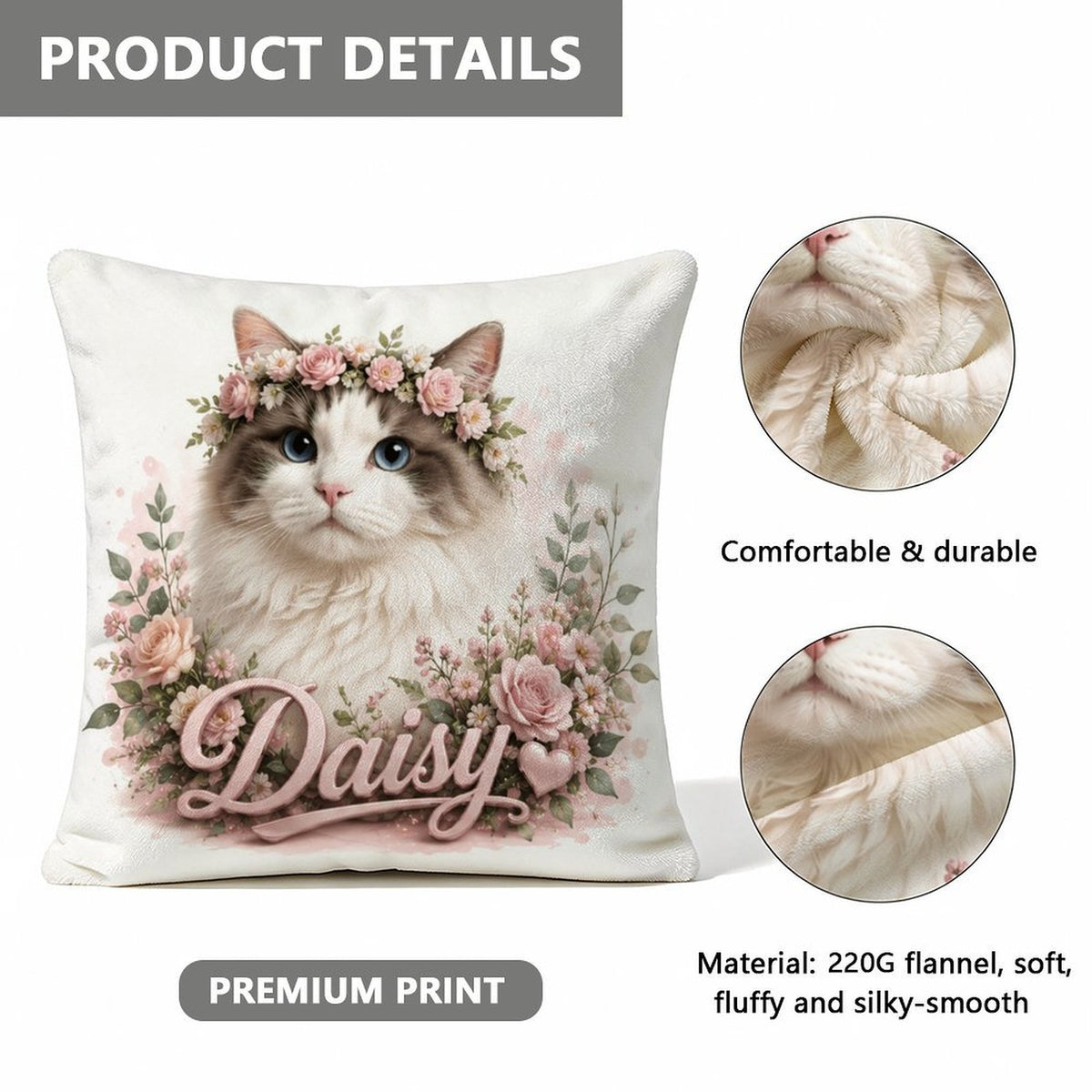 Custom Pet Portrait Flannel Pillowcase